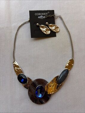 Silver and beautiful cut Blue stoneStatement Necklace & Earring Set
